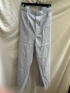 Men's Blue and White Pinstripe Drawstring Lounge Pajama Pants